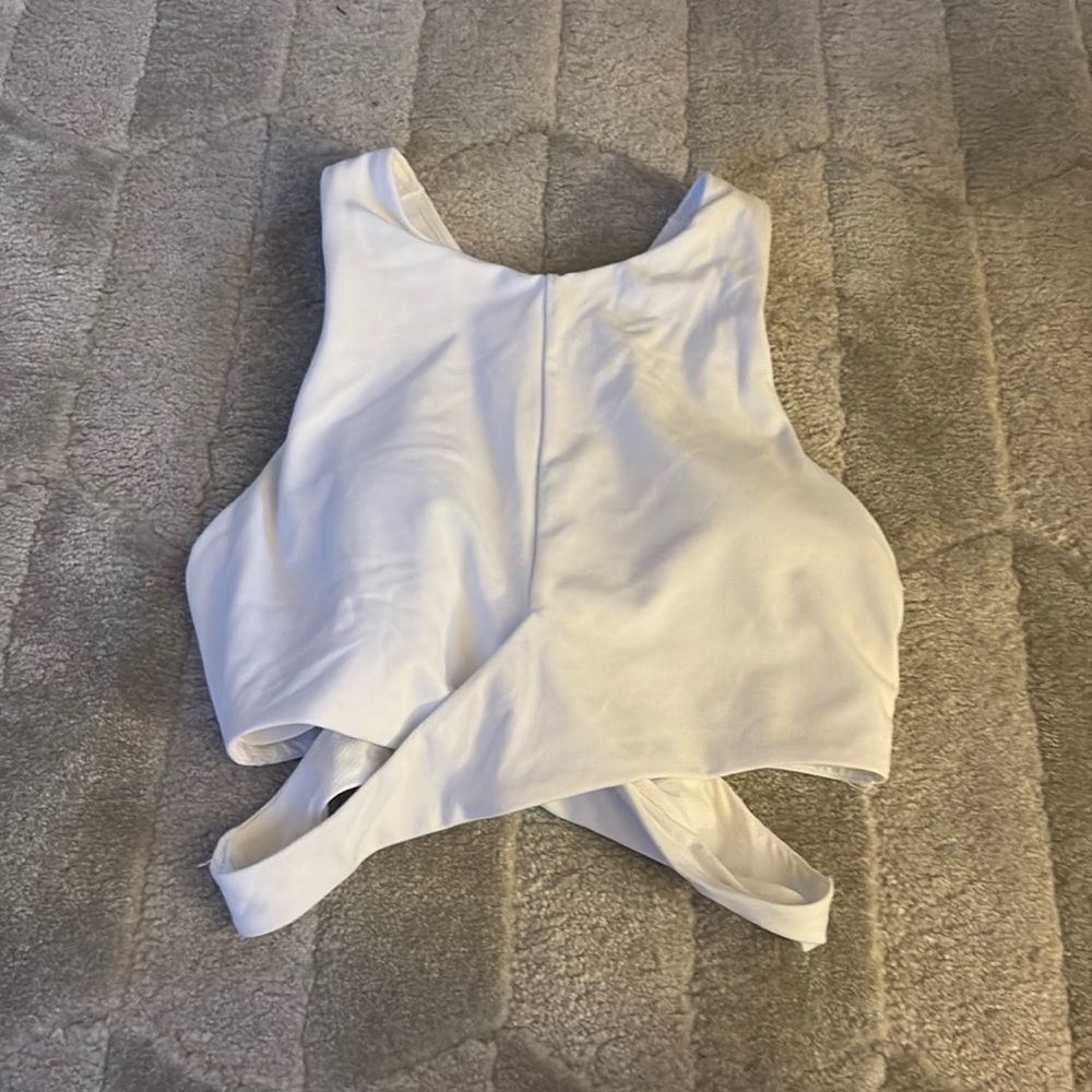 athleta white sports bra crossed front